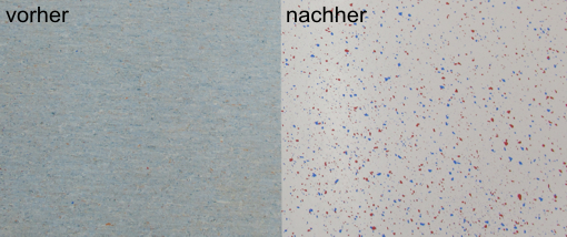 Vergleich eines Bodens vor und nach der PU-Beschichtung.